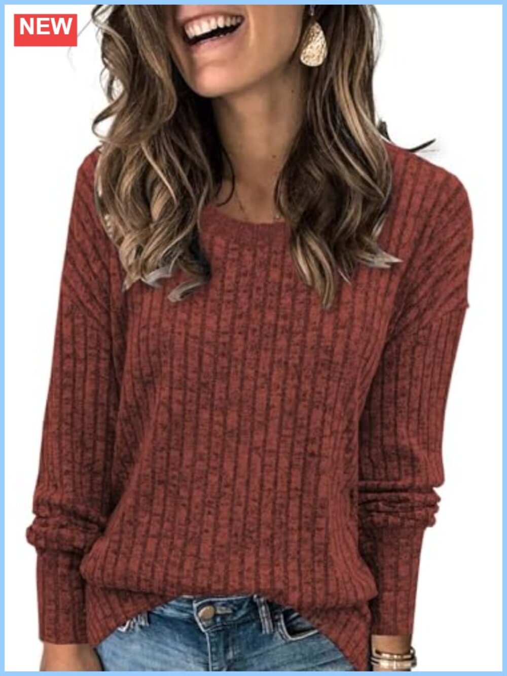 Womens Pullover Sweater Crewneck Long Sleeve Loose Casual Tunic Top